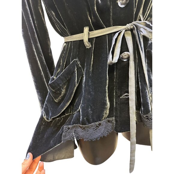 Love And Liberty Blue Velvet Tie-Waist Blazer Jacket w/Pockets Size S - Picture 8 of 10